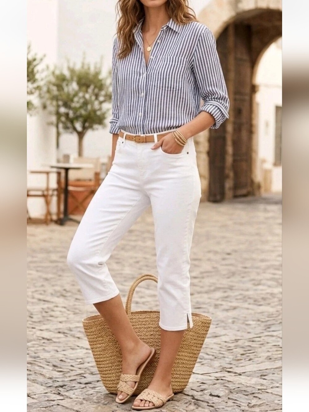 NEW Lauren Ralph Lauren White Denim Capri Jeans Classic Preppy Quiet Luxury 14